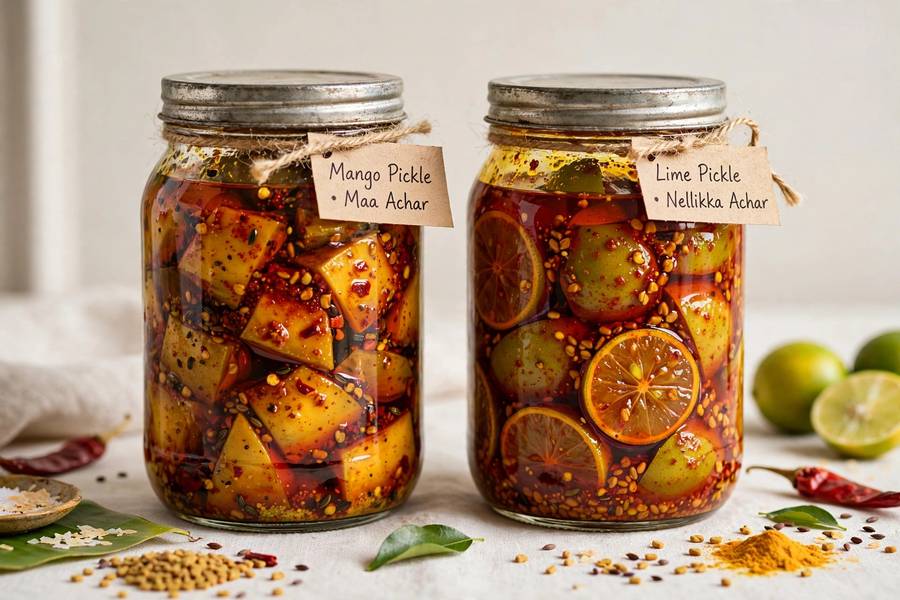Mango and lime pickle jars